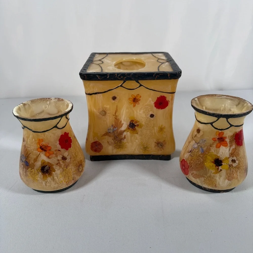 Acrylic, “Fresh Fields” by India ink, tissue holder and two cups